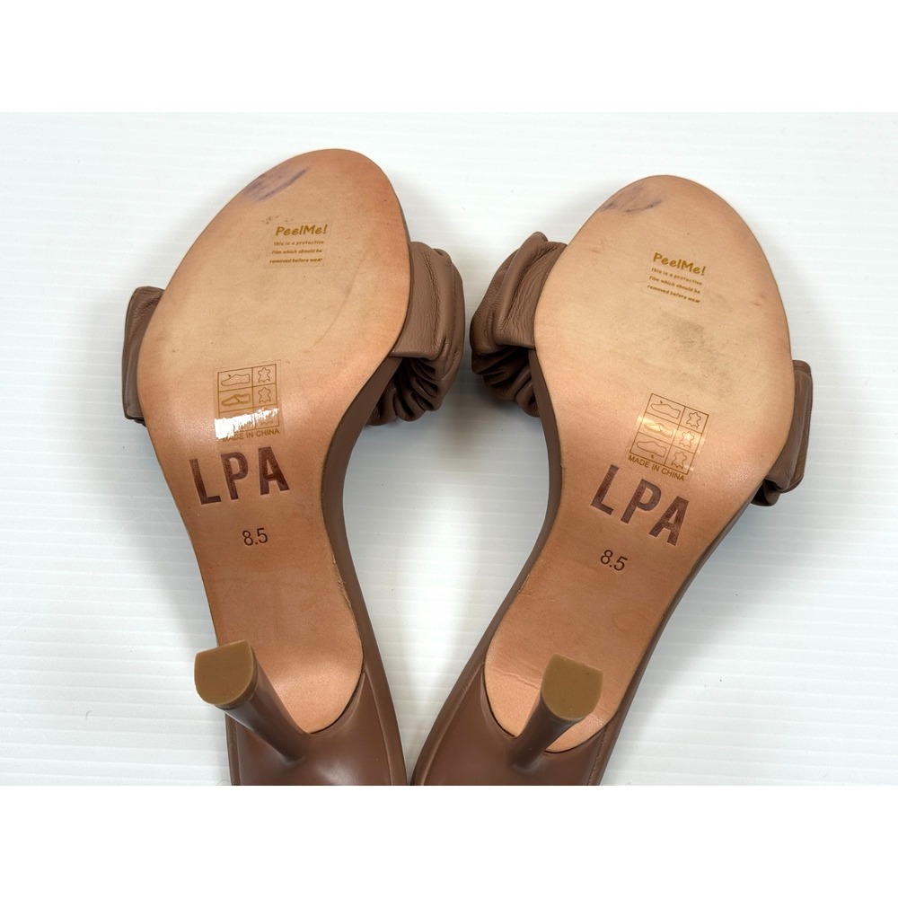 LPA Augstine Slip On Heels Women 8.5 NWOB Ruched Leather Mules Stiletto Beige - Picture 4 of 14